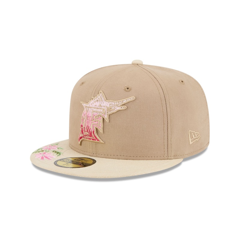 Miami Marlins Hand Stitched Floral 59FIFTY Fitted Hat 7