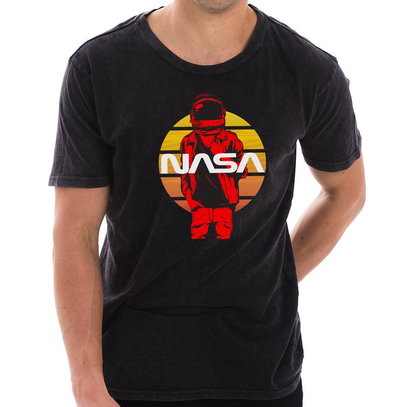 NASA Rock Astronaut Designed Unisex Cotton Vintage Short Sleeve T-Shirt Vintage Black XS
