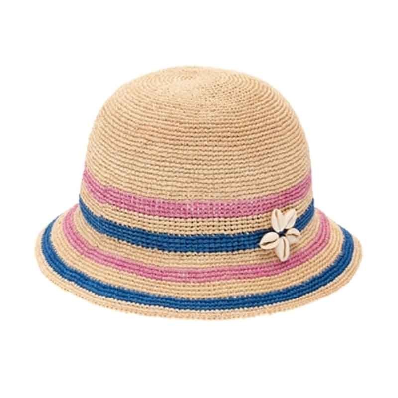 Petite Crocheted Raffia Cloche Hat with Cowrie Seashell – Fun Day Sun Hat Natural XS (53 cm)