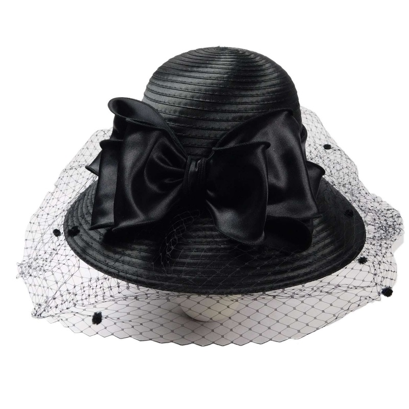 Satin Braid Dress Hat with Netting Veil Black