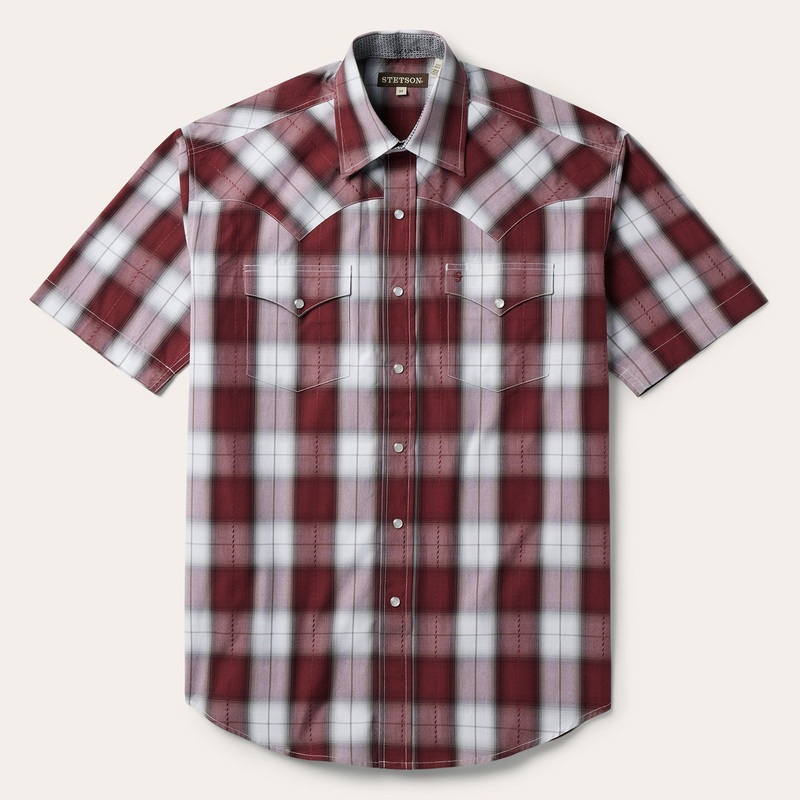 Shadow Plaid Short Sleeve Western Shirt Wine S