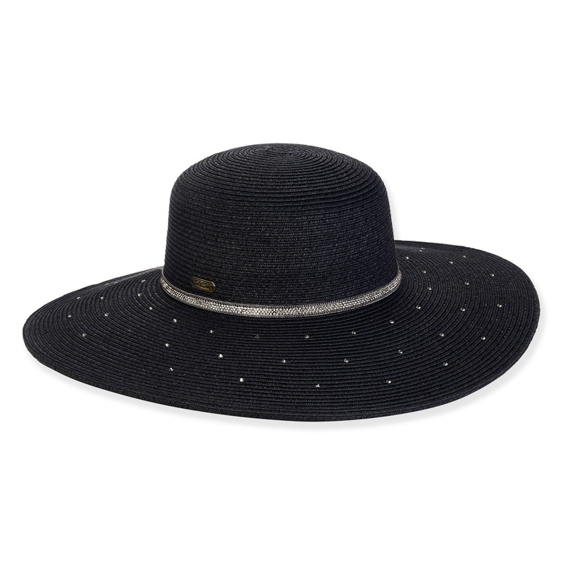Straw Sun Hat with Rhinestone Studded Brim – Sun’N’Sand Hats Black OS