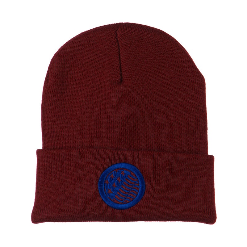Waving USA Flag Embroidered Long Beanie Maroon One Size