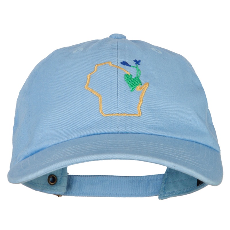 Wisconsin Wood Violet with Map Embroidered Unstructured Washed Cap Blue One Size