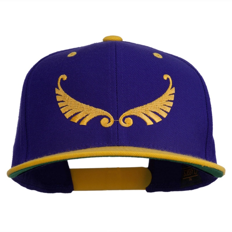 Abstract Wings Design Embroidered Snapback Cap Purple Gold One Size