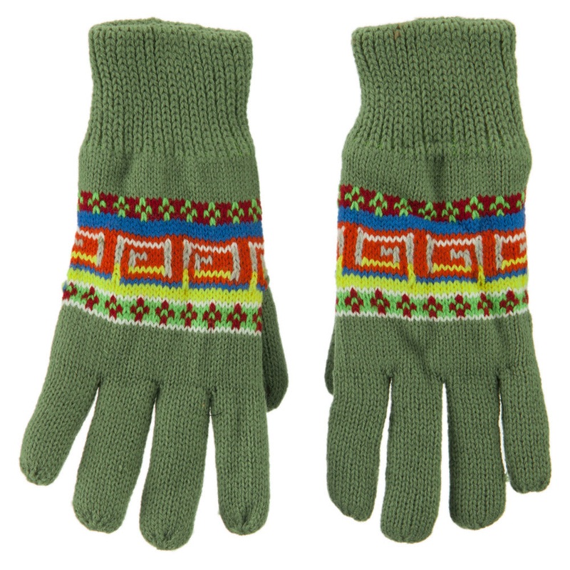 Acrylic Aztec Design Gloves Green One Size