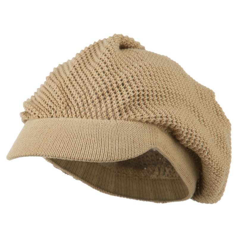Big Size Mesh Deep Crown Visored Beanie Camel XL-3XL