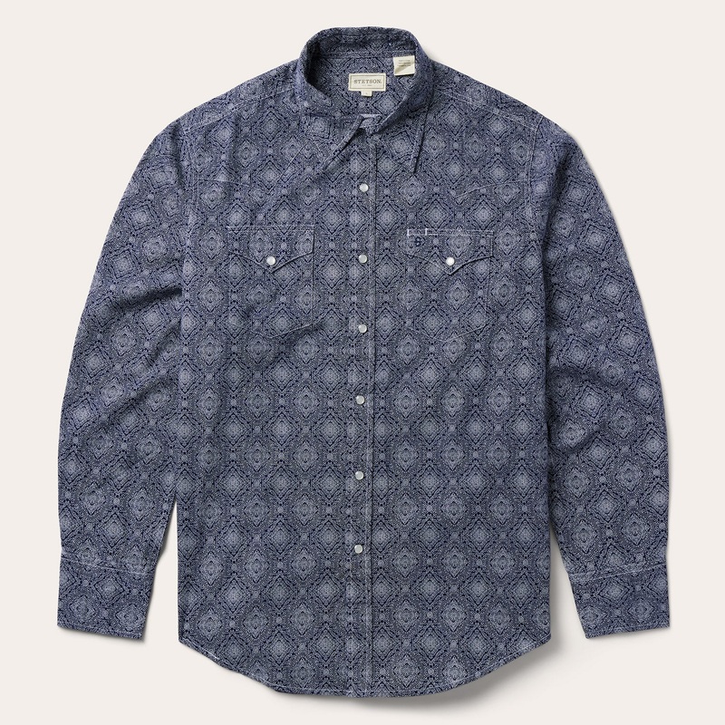 Blue Medallion Print Western Shirt Blue S