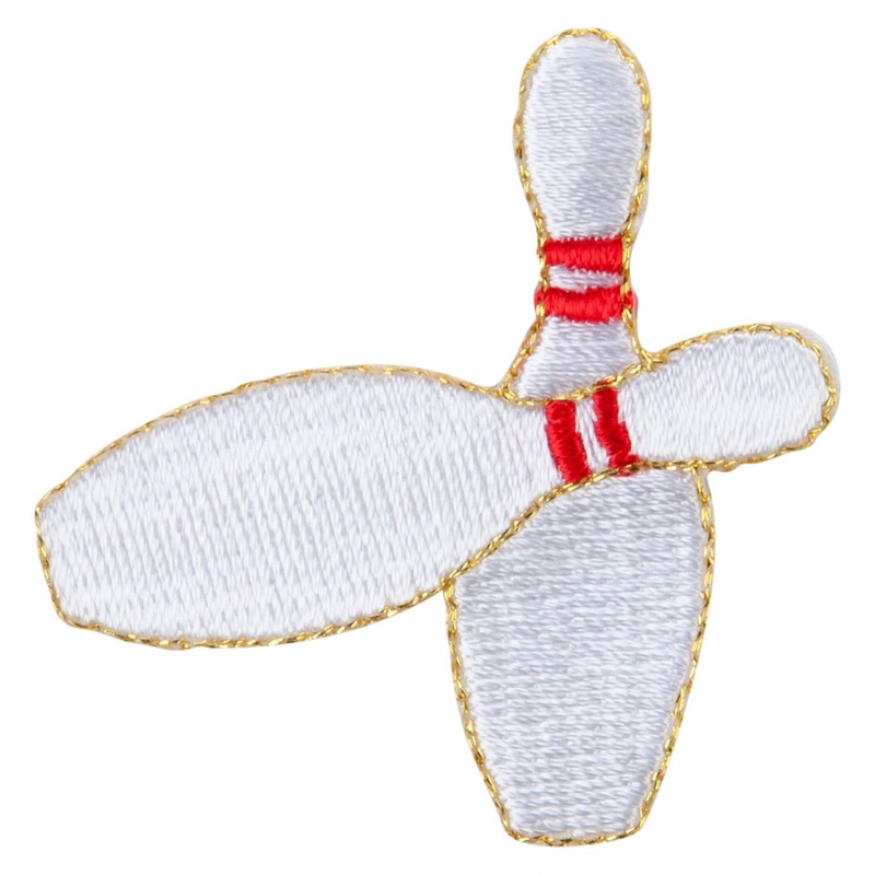 Bowling Pins Iron on Patch White Red One Size