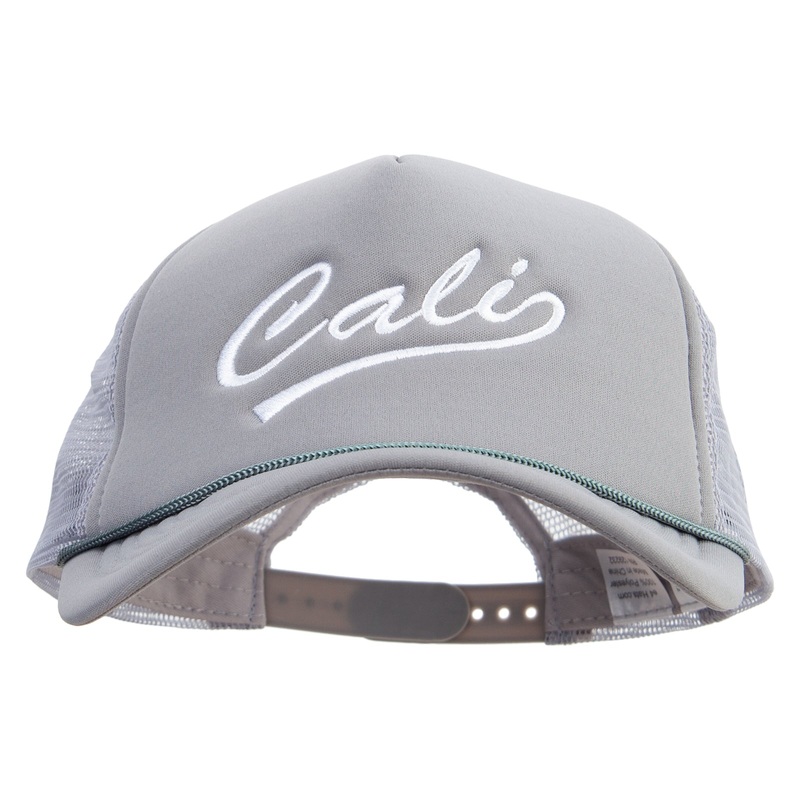 Cali Cursive Embroidered Big Size Big Foam Mesh Truck Cap Grey XL-3XL