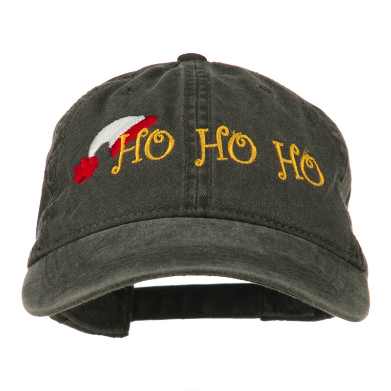 Christmas Hat Ho Ho Ho Embroidered Washed Dyed Cap Black One Size