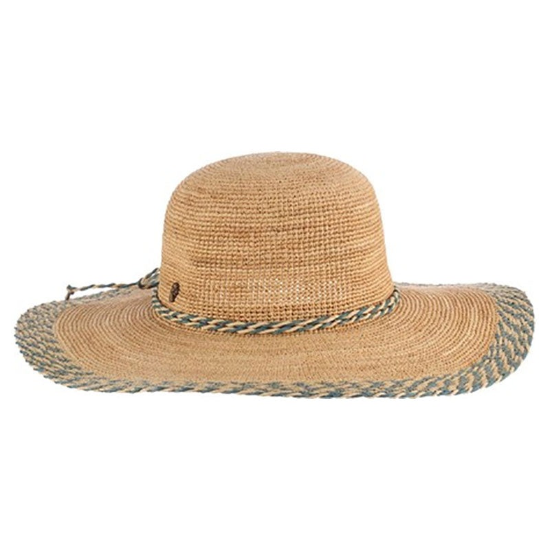 Crocheted Raffia Straw Wide Brim Hat with Blue Trim – Tommy Bahama Natural