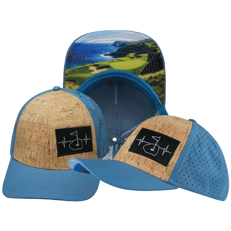 Golf Hat – Baseball Hat Fit – Cork – Slate Blue – Laser Mesh