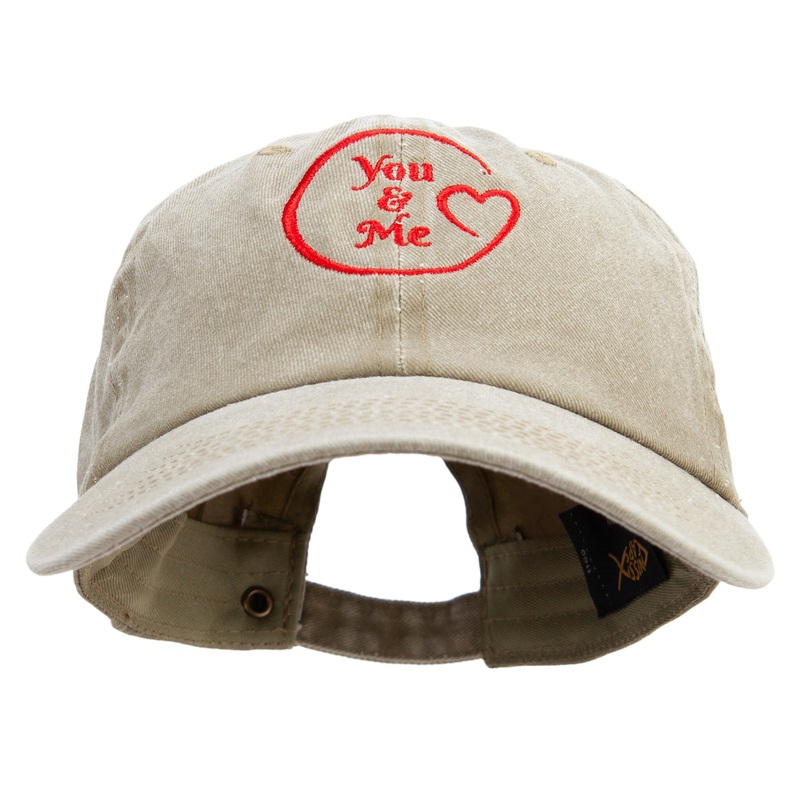 Heart Ornament for Couple Embroidered Cotton Twill Premium Pigment Dyed Cap Khaki One Size