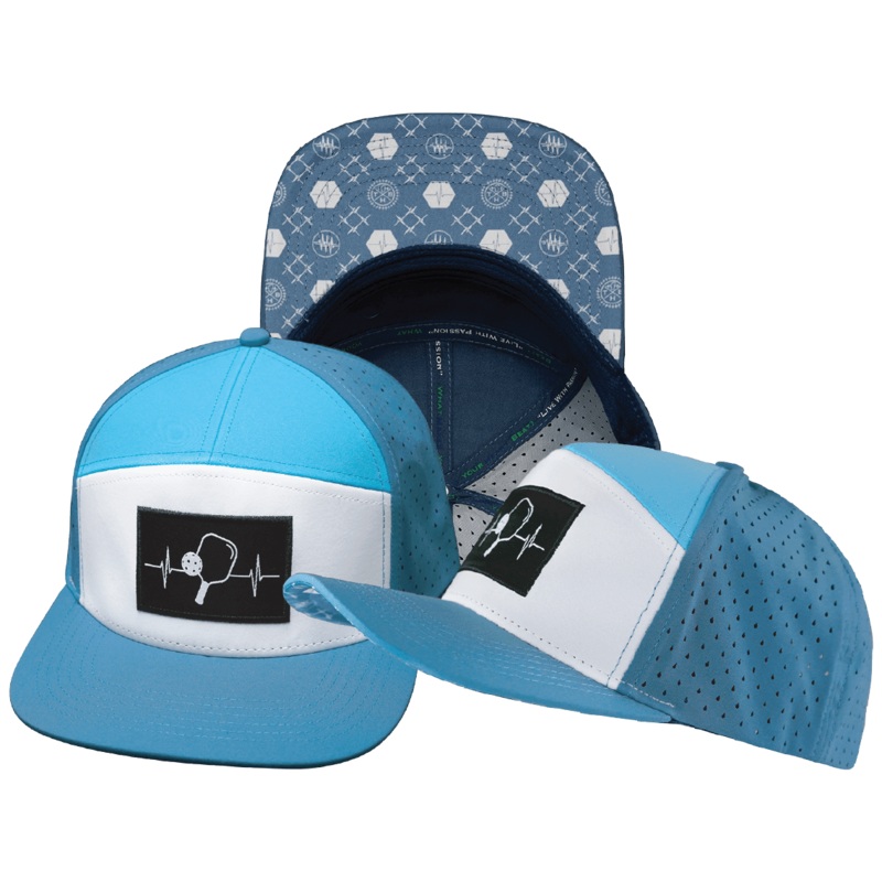 Pickleball Hat – Flat Bill – Light Blue / White / Aqua – Laser Mesh