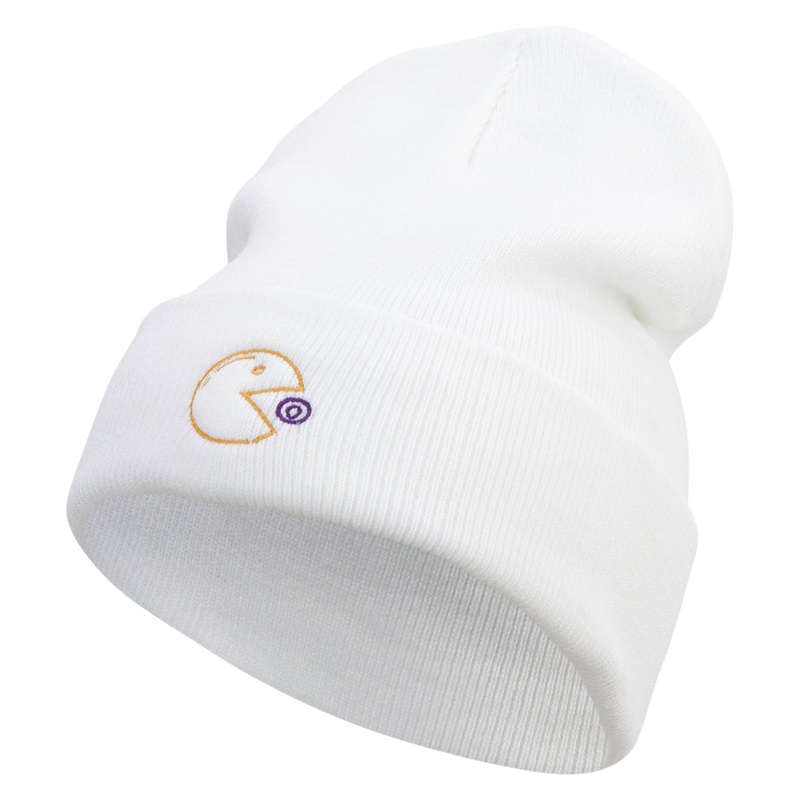 Retro Games Embroidered 12 Inch Long Knitted Beanie White One Size