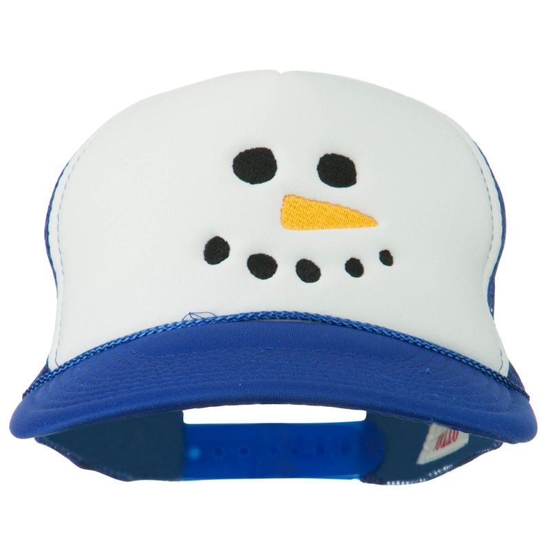Snowman Face Embroidered Foam Mesh Cap Royal White One Size