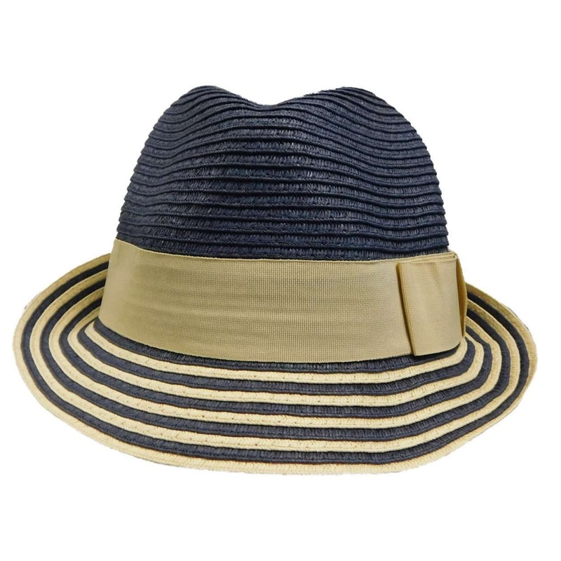 Striped Brim Fedora Hat Navy