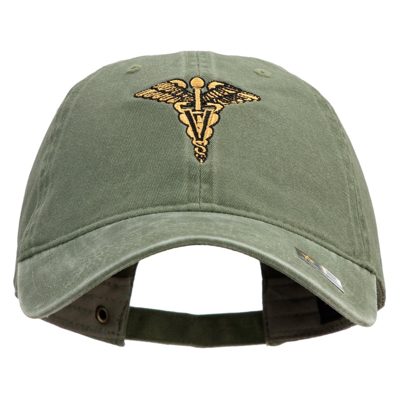 U.S. Army Veterinary Corps Embroidered Washed Solid Pigment Dyed Cotton Twill Brass Buckle Cap Olive One Size