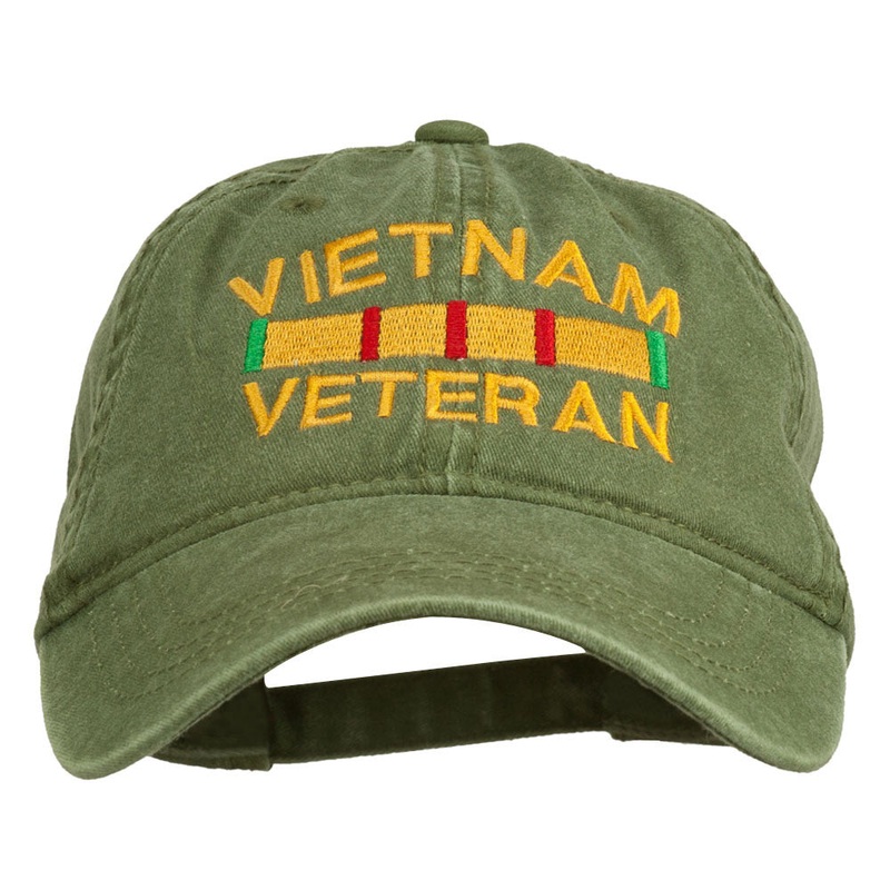 Vietnam Veteran Embroidered Pigment Dyed Brass Buckle Cap Olive One Size