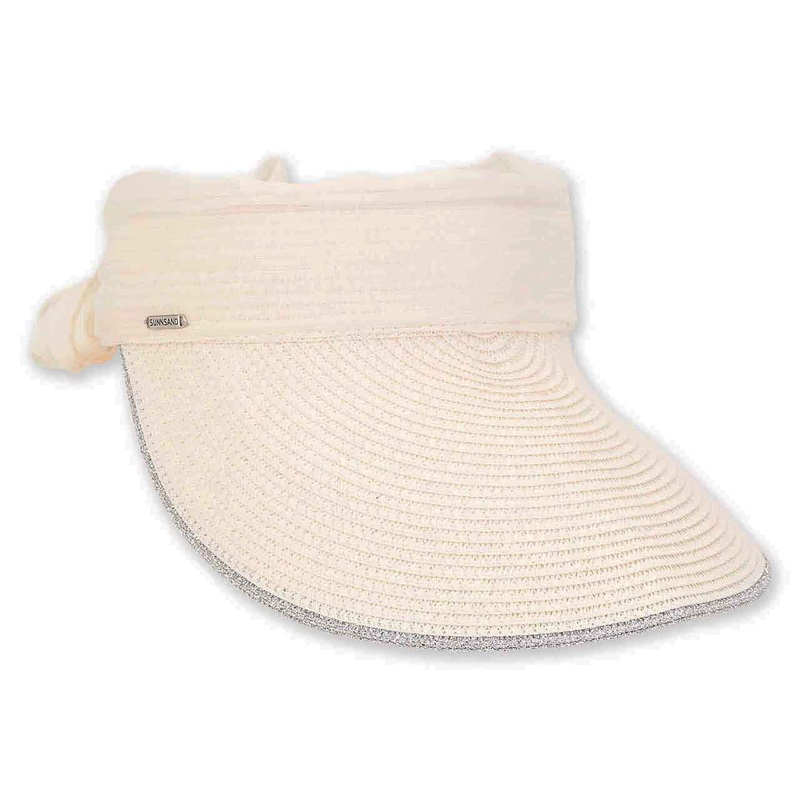 Wide Brim Metallic Accent Sun Visor with Sash – Sun ‘N’ Sand Hats Ivory