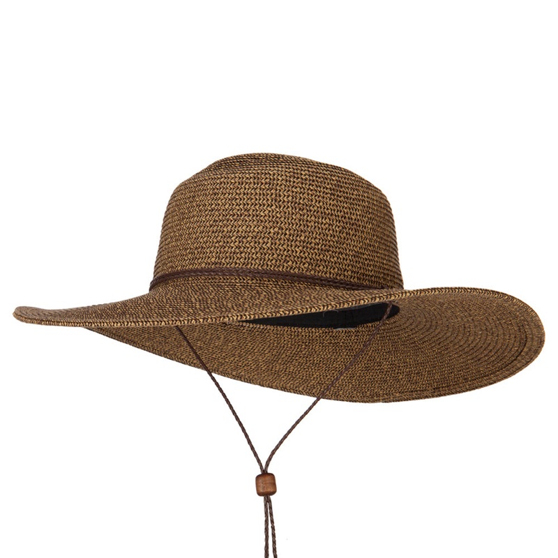 Women’s Paper Straw wide Brim Sun Hat Black Tweed One Size