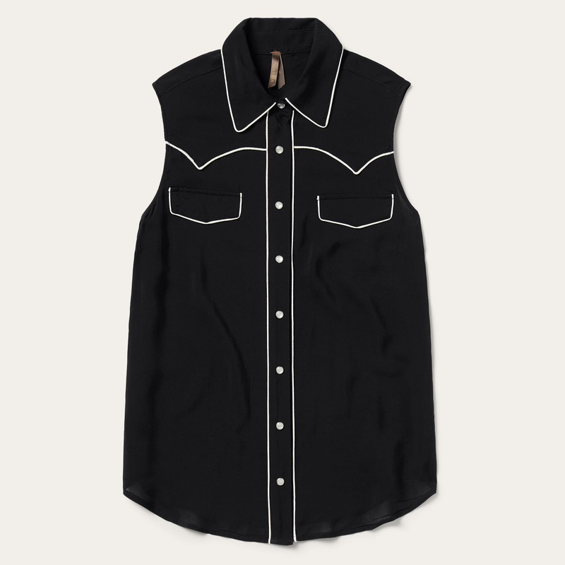 Black Sleeveless Western Shirt Black XS