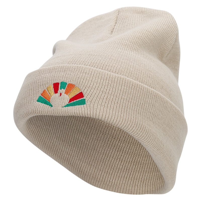 Colorful Turkey Embroidered 12 Inch Long Knitted Beanie Birch One Size
