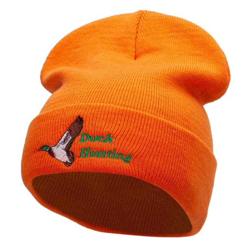 Duck Hunting Season Embroidered 12 Inch Long Knitted Beanie Orange One Size