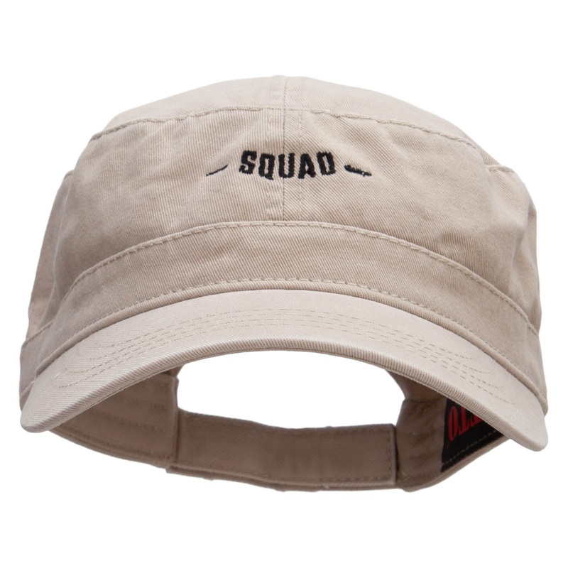 My Squad Embroidered Garment Washed Adjustable Army Cap Khaki One Size