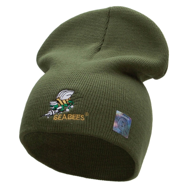 Navy Seabees Embroidered Short Beanie Made in USA Olive One Size