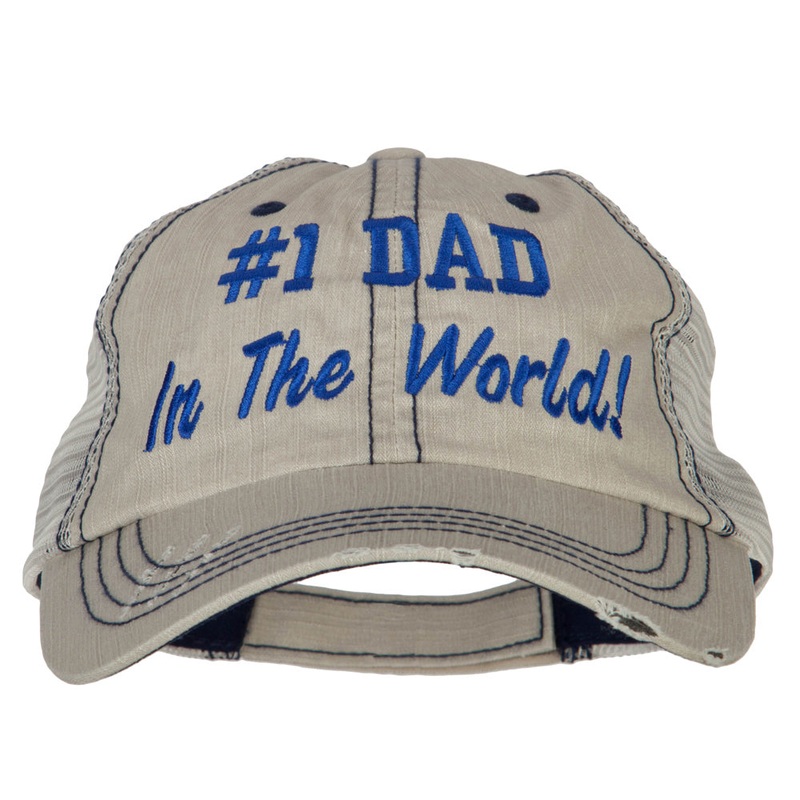 Number 1 Dad in The World Embroidered Low Profile Mesh Cap Putty One Size
