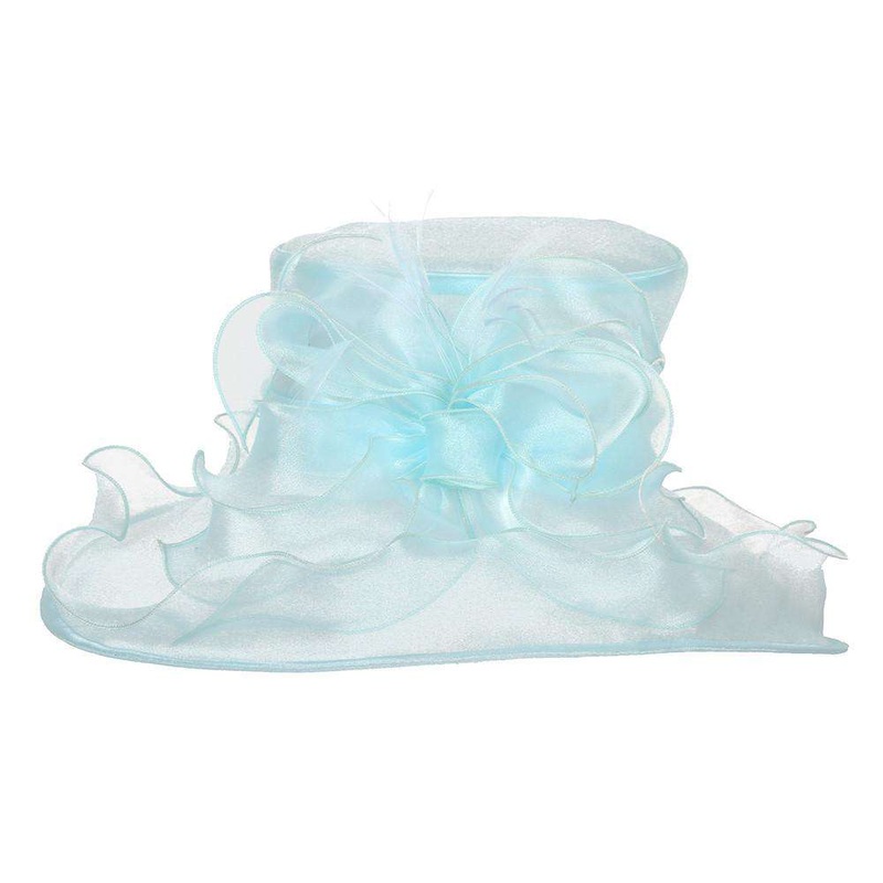 Oval Brim Ruffle Edge Organza Hat Blue