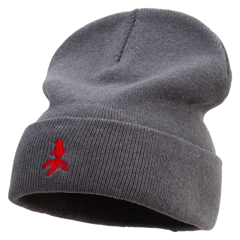 Red Goldfish Logo Embroidered Big Size Superior Cotton Long Knitting Beanie Grey XL-3XL