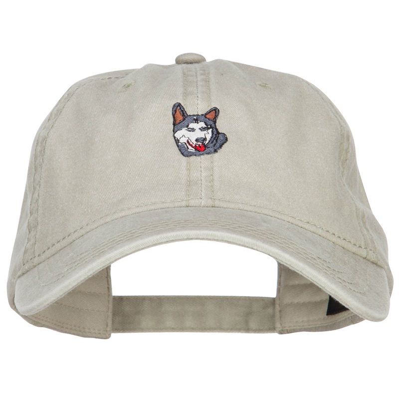 Siberian Husky Embroidered Washed Buckled Cap Stone One Size