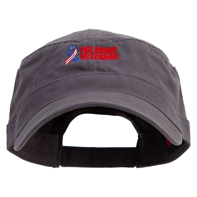 The Brave Veteran Embroidered Garment Washed Adjustable Army Cap Charcoal Grey One Size
