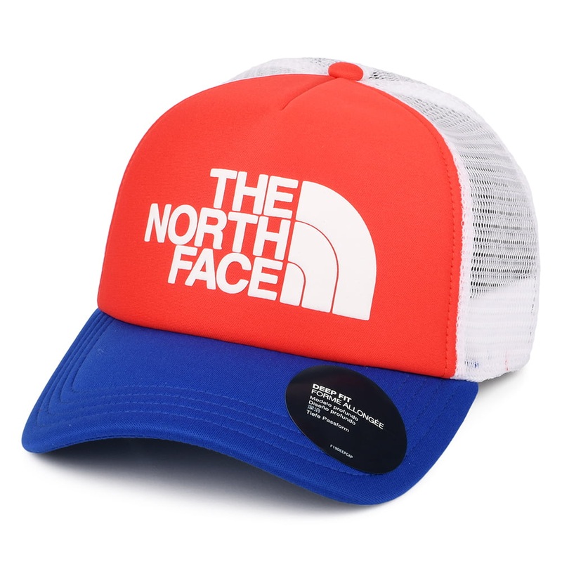 The North Face Hats TNF Logo Deep Fit Trucker Cap – Red-Blue Adjustable