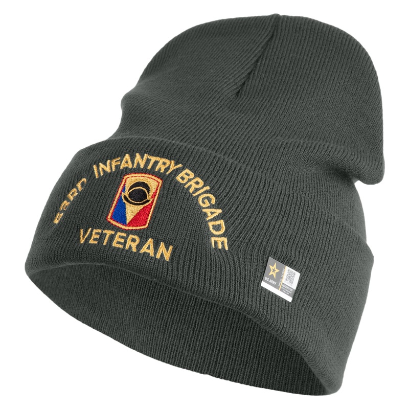 U.S. Army 53rd Infantry Brigade Logo Embroidered 12 Inch Solid Knit Cuff Long Beanie Made in USA Graphite One Size