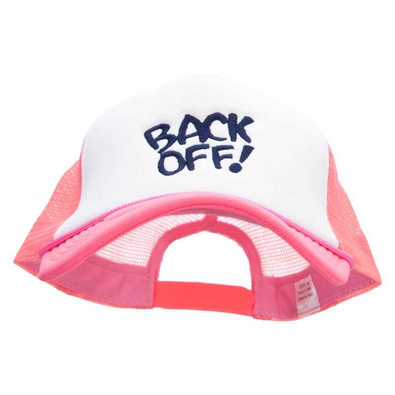Back Off Embroidered Neon Polyester Foam Front Big Size Mesh Cap Neon Pink XL-3XL
