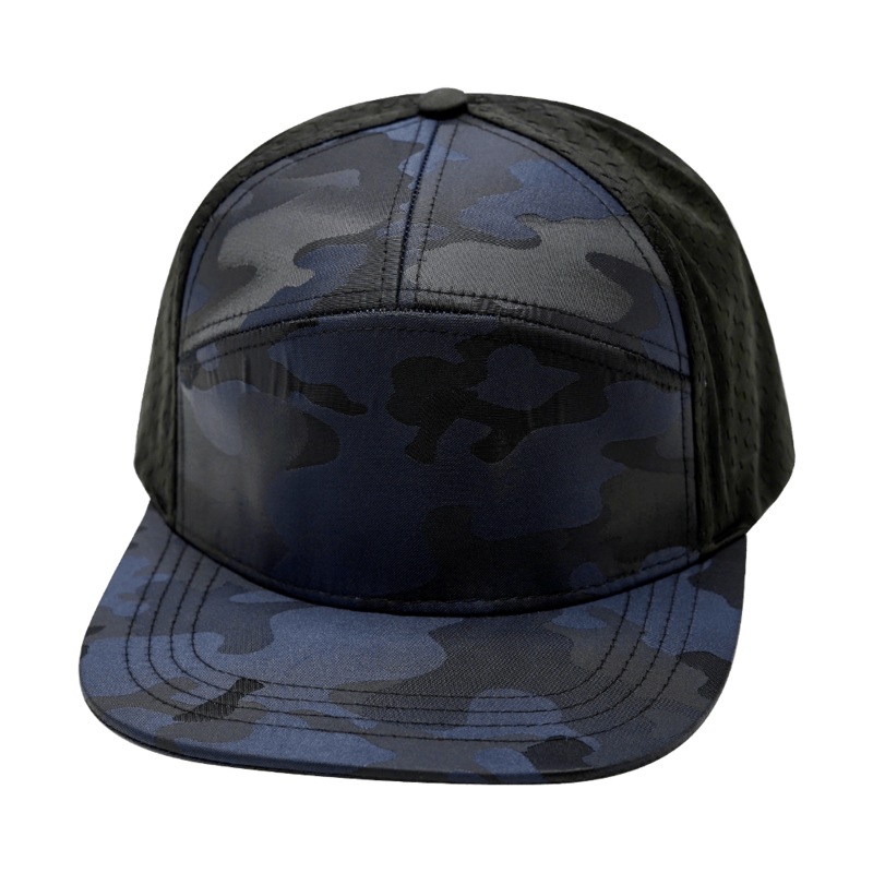 Blank – 7 Panel – Blue Camo / Black (Unisex) – Laser Mesh