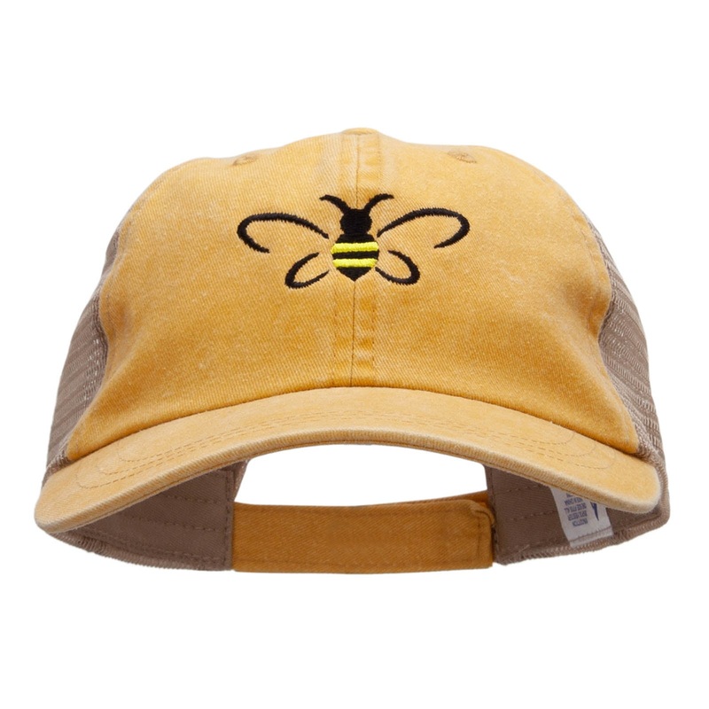 Bumble Bee Embroidered Washed Trucker Cap Mango Tan One Size