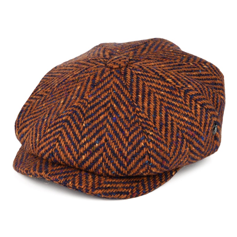 City Sport Donegal Tweed Herringbone Deep Fit Newsboy Cap – Rust-Blue S