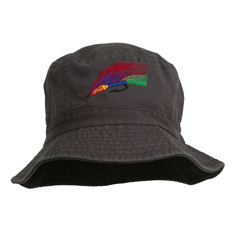 Fly Fishing Embroidered Pigment Dyed Bucket Hat Charcoal One Size