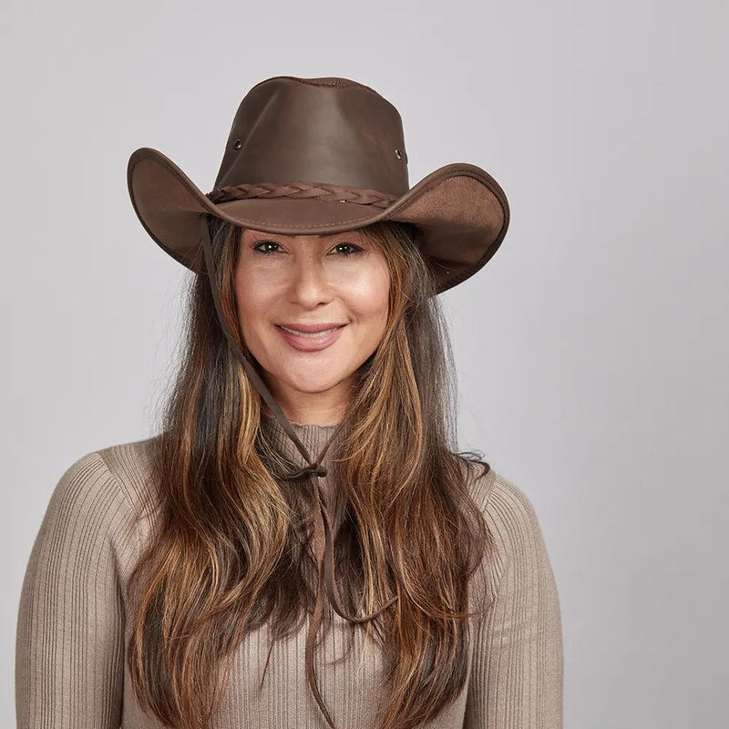 Hollywood | Womens Leather Cowgirl Hat Brown SM