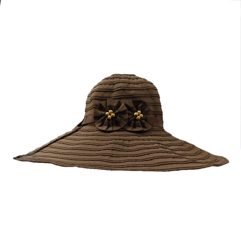 Ribbon Floppy Hat with Two Flowers – Jeanne Simmons Hats Chocolate