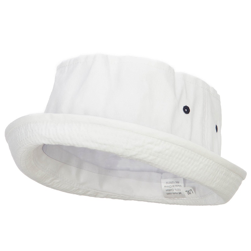 Striped Roll Up Bucket Hat White Navy M-L