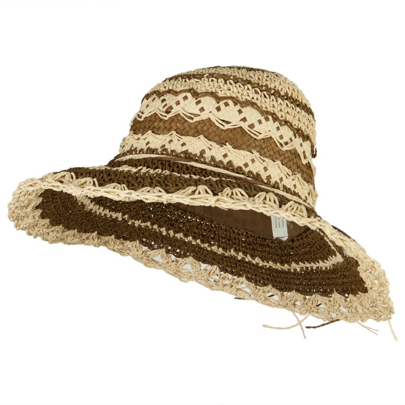 Toyo Braid Zig Zag Striped Hat Brown One Size