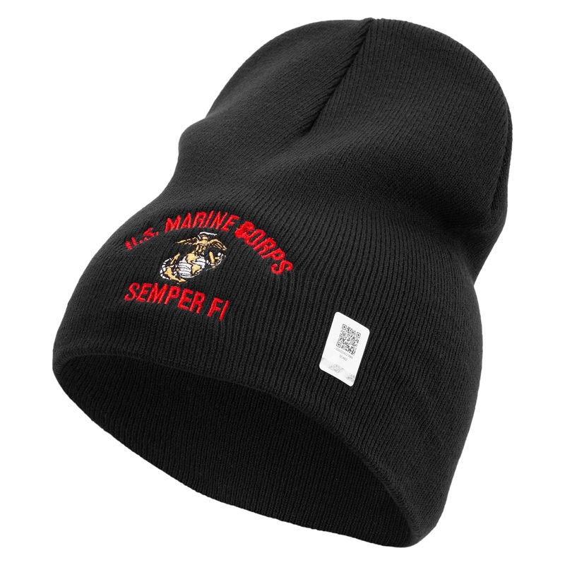 US Marine Corps Semper FI Symbol Embroidered 8 Inch Short Beanie Made in USA Black One Size