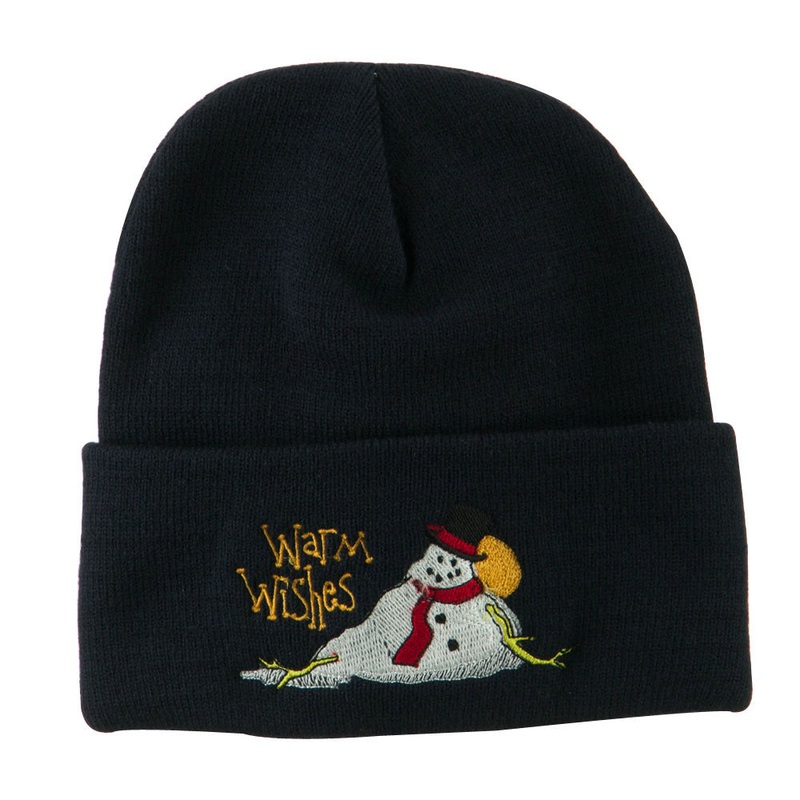 Warm Wishes Snowman Embroidered Beanie Navy One Size