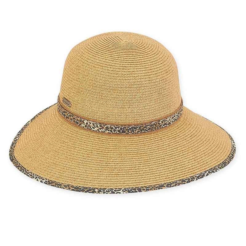 Backless Facesaver Hat with Animal Print Trim – Sun ‘N’ Sand Hat Toast Tweed Medium (57 cm)
